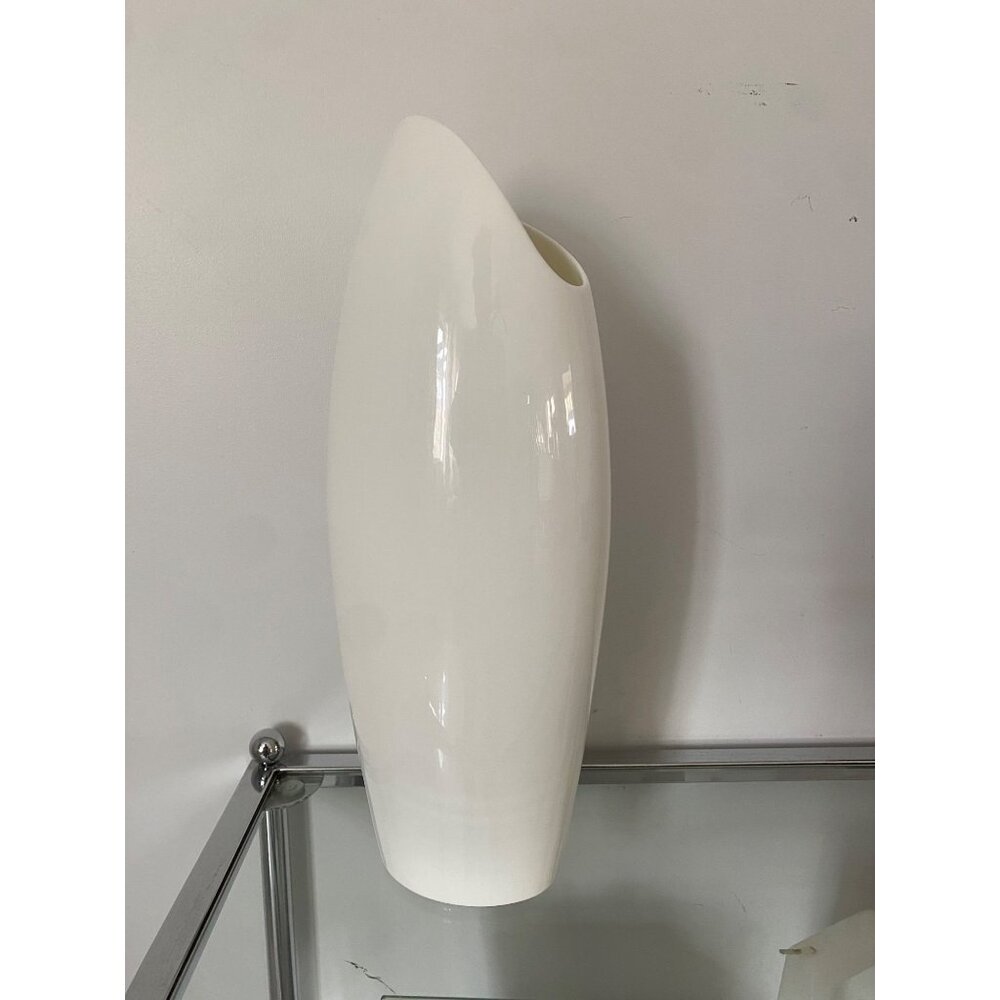 Sasaki White glass Modern Vase 12  inch Tall Decorative Accent Piece